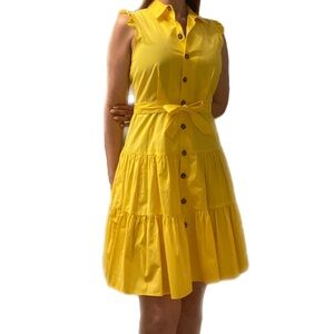 Calvin KleinYellow Sleeveless Button-Up Dress